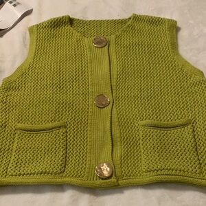 NWOT Green Knit Vest with Gold Buttons